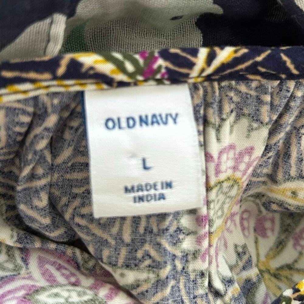 Old Navy Floral Boho Peasant Top Large Purple Long Sleeve Tunic Blouse - Picture 5 of 8